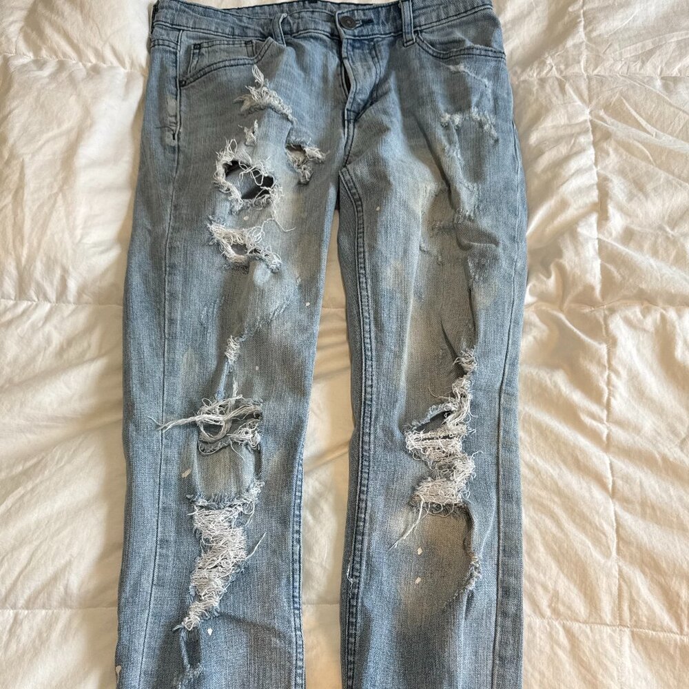 Allsaints Jeans Men's 30x31 Measured Denim Distressed Light Wash Skinny Fit